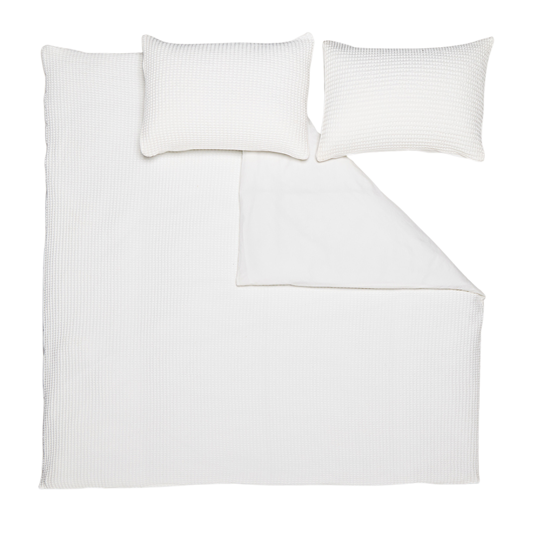 Duvet Cover & Pillowcase Set - White - Cotton Waffle Design - Super King