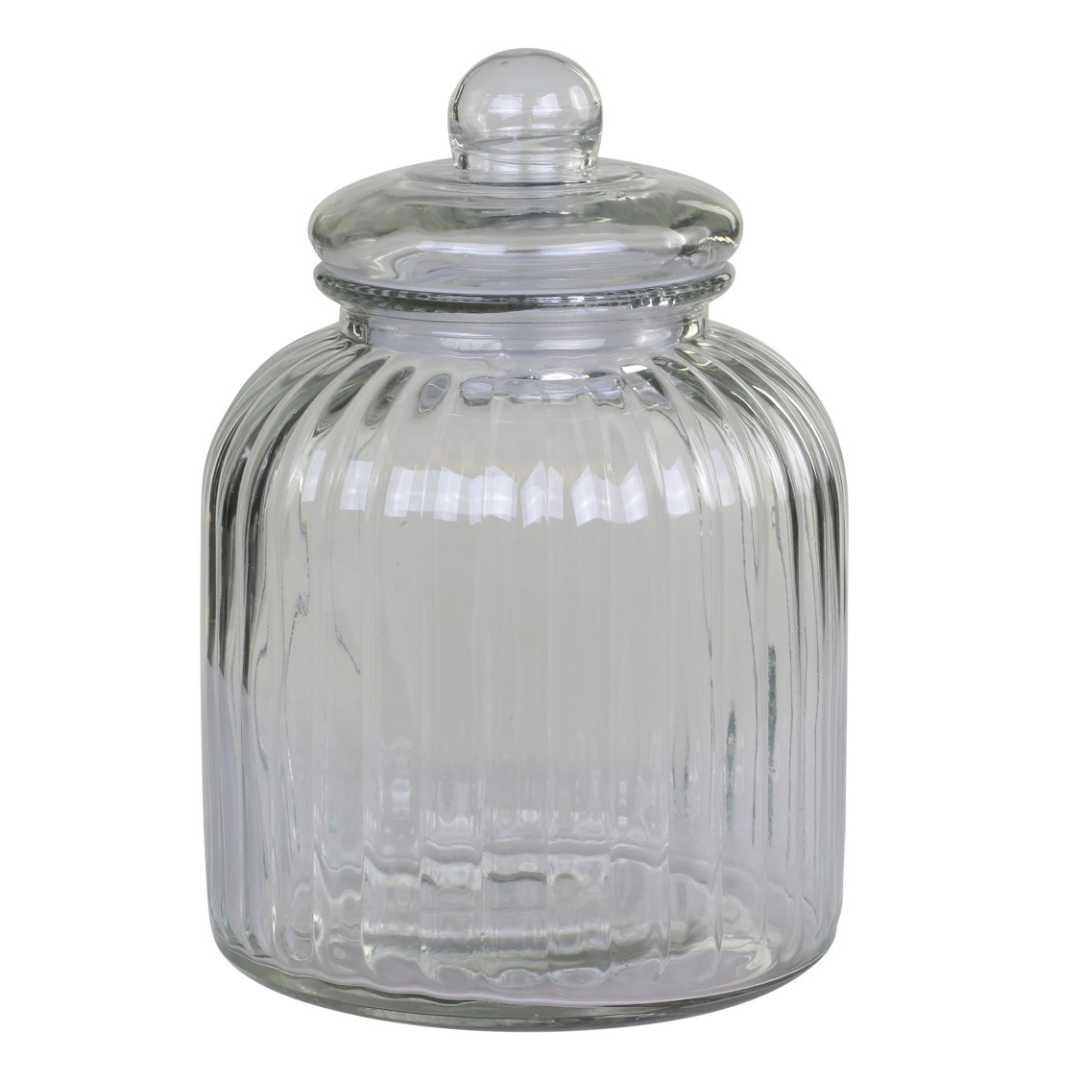 Bardot Storage Jar - Grooves Glass Sealed Lid - 26cm