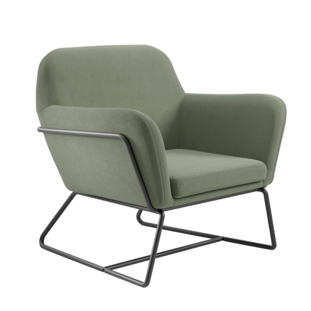 Troy Armchair - Sage Green Velvet Fabric Seat - Matt Black Metal Frame