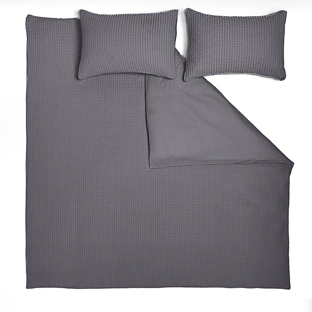One Thirty Five - Double Duvet Cover and Pillowcase Set - Waffle Cotton - Dark Grey