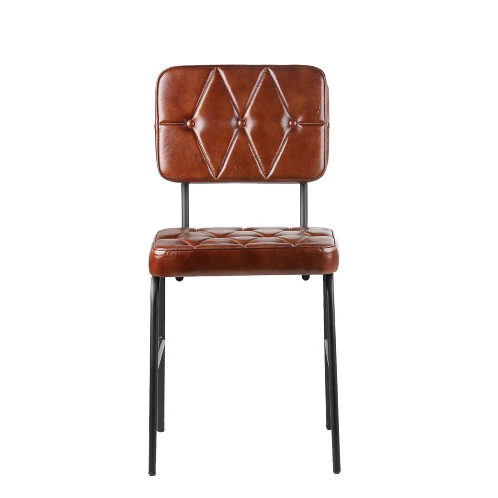Curzon Dining Chair - Brown Real Leather Seat - Black Frame
