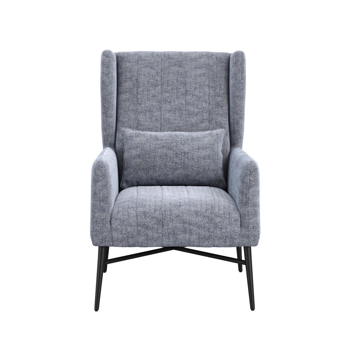 Jude Armchair - Navy Blue Herringbone Fabric Seat - Black Metal Frame