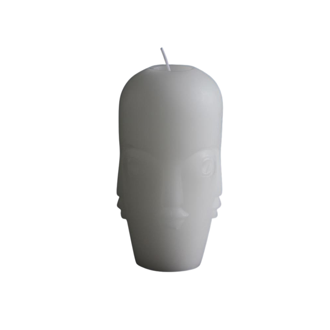Tozi Wax Candle - Tribal Head Design - Small - White