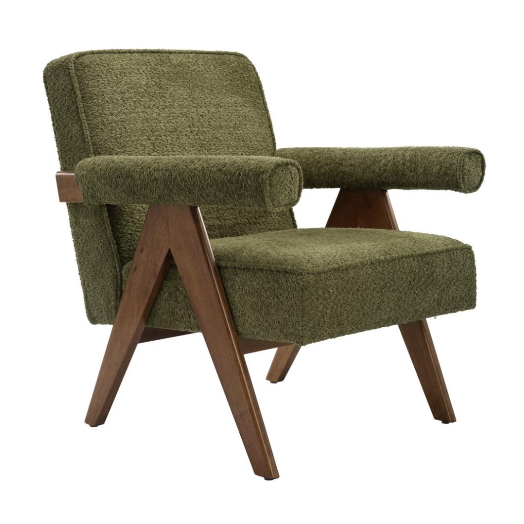 Lorenzo Accent Armchair - Leaf Green Chenille Seat - Walnut Wood Frame
