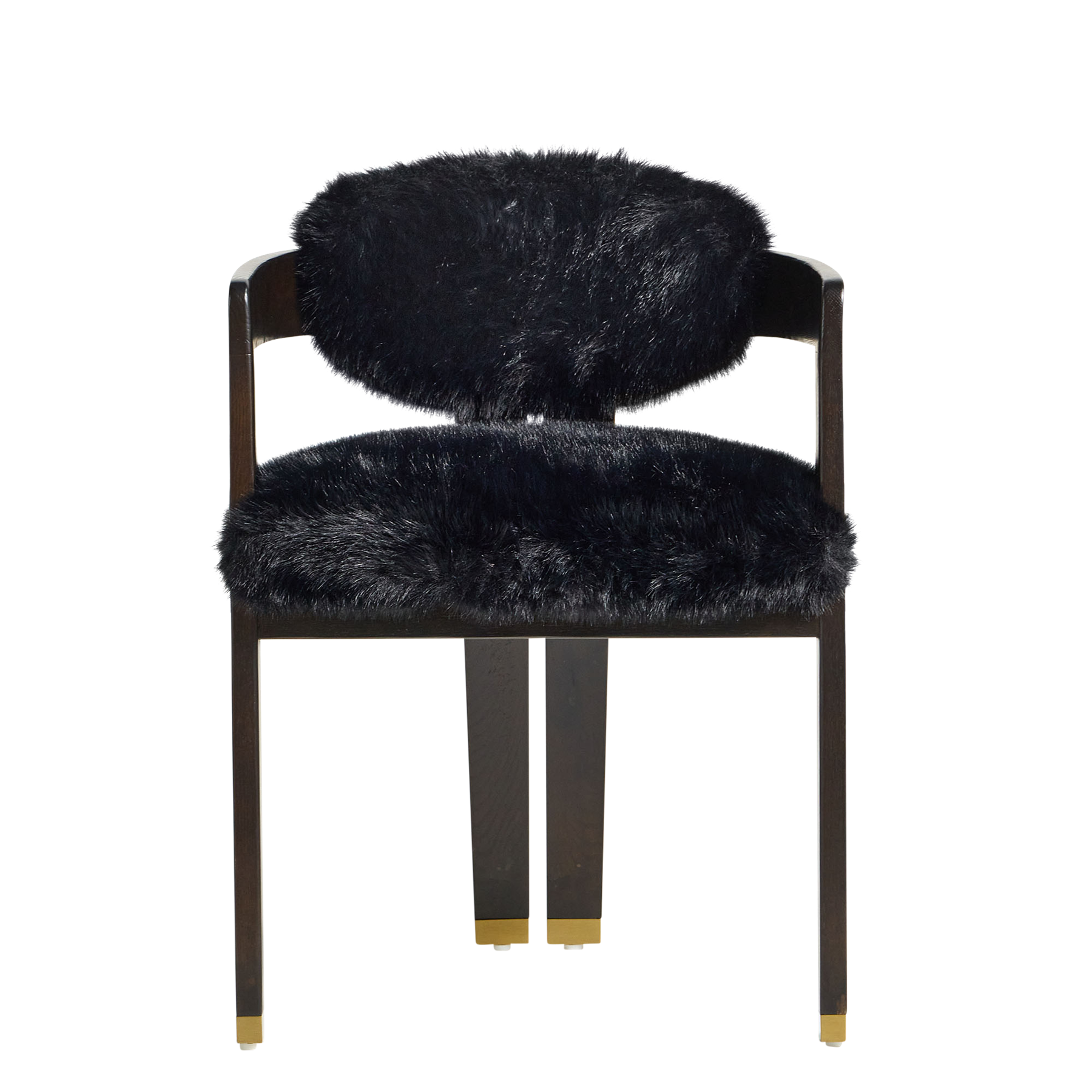 Alaska Dining Chair - Black Faux Fur - Solid Oak Frame with Brass Caps