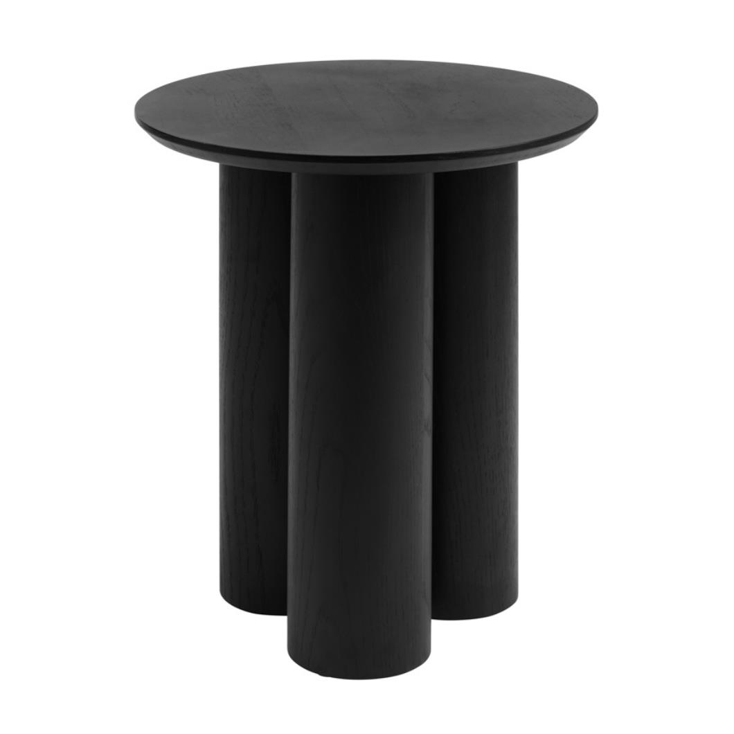 Sphere Side Table - Black Wood Grain Round Top - Curved Cylindrical Base