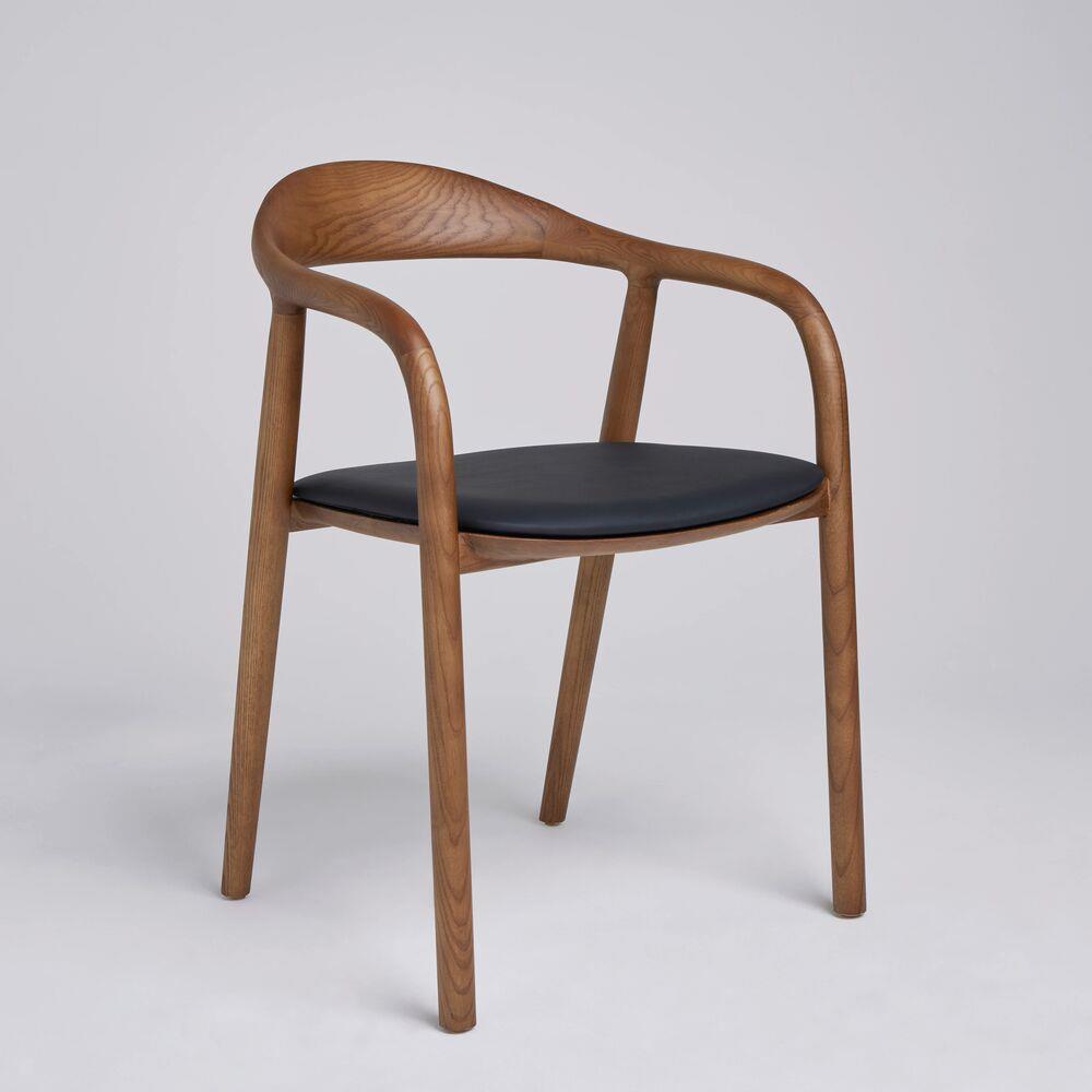 Copenhagen Dining Chair - Black Faux Seat Pad - Walnut Bow Back Frame