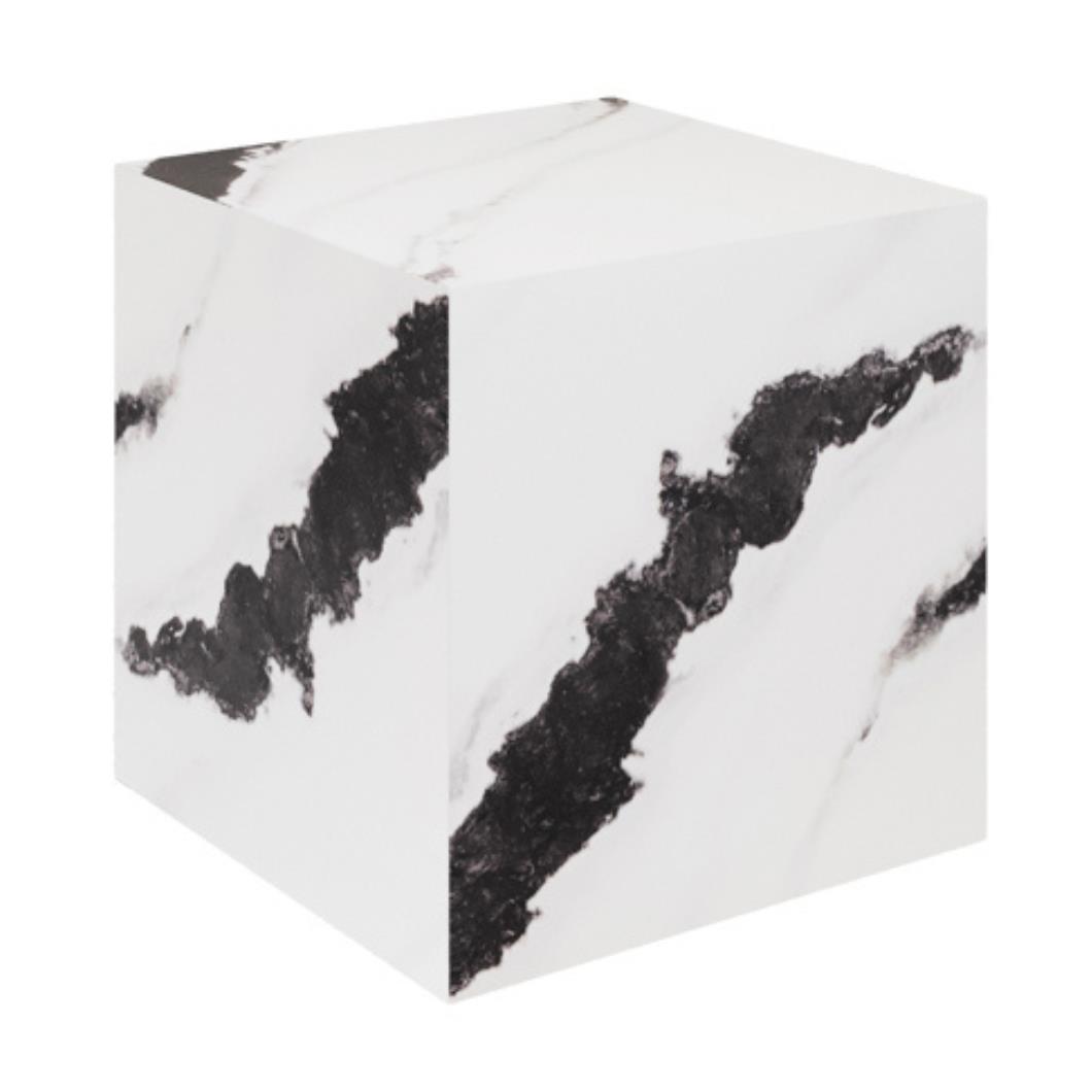 OTI Sur Side Table - Panda Marble Effect - Square Sculptural Design