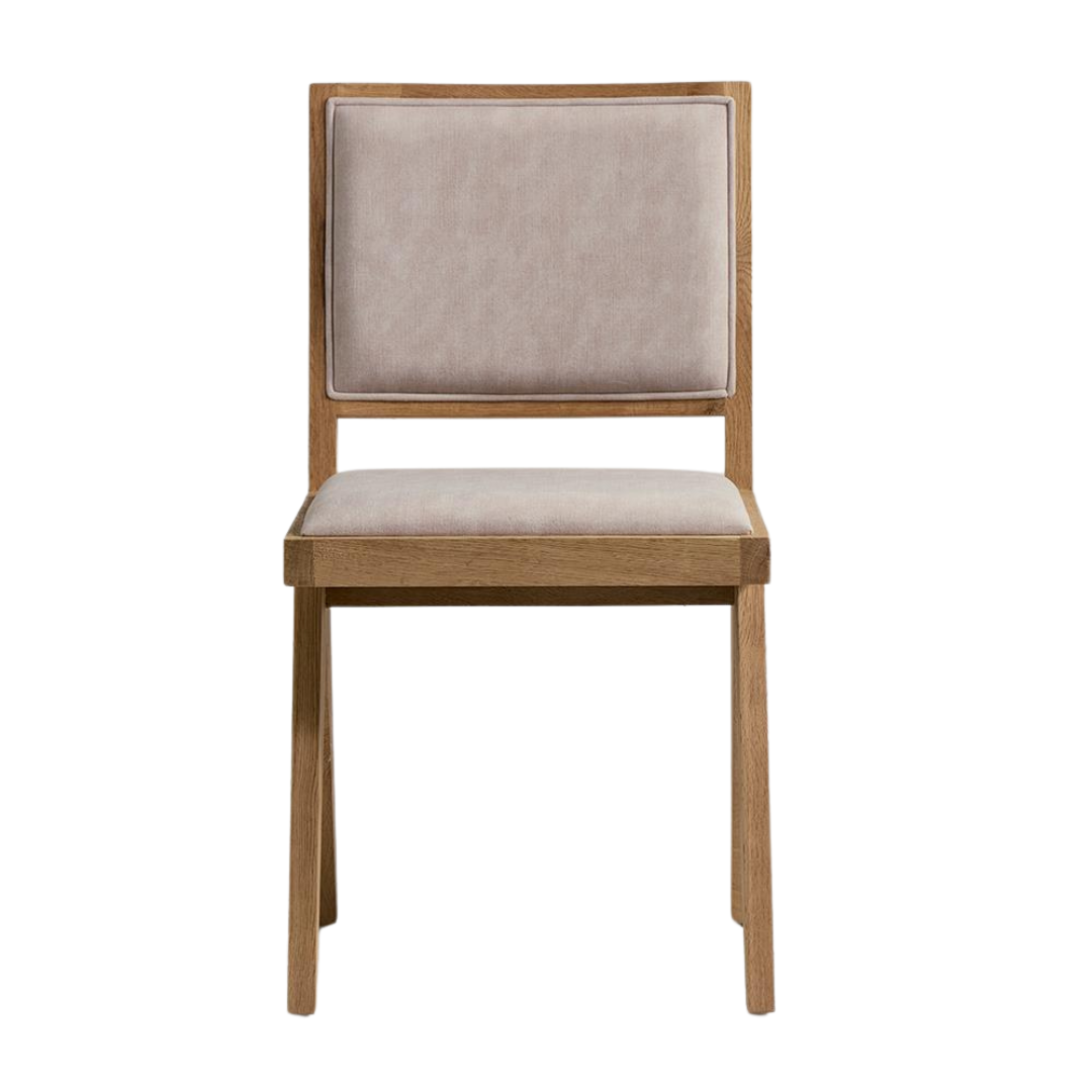 Dimo Dining Chair - Linen Fabric Seat - Natural Brushed Oak Solid Frame