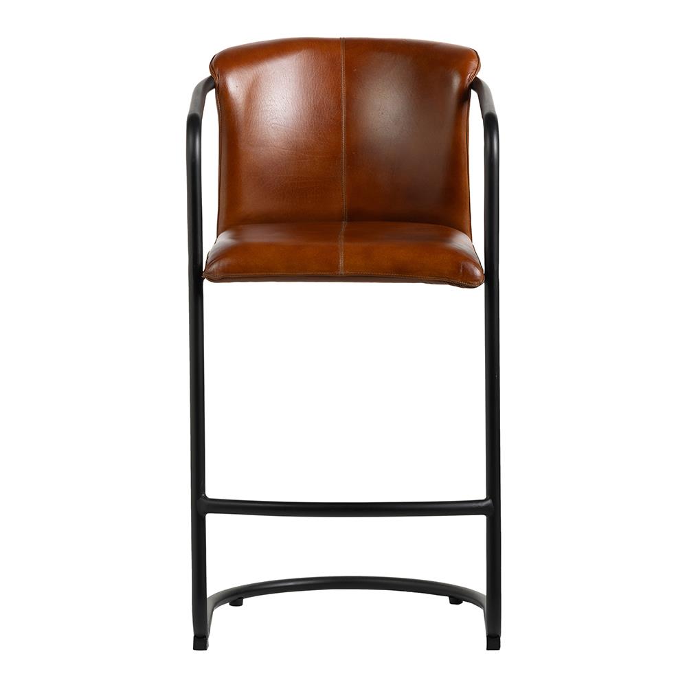 Deansgate Bar Stool - Tan Real Leather Seat - Black Base - 75cm