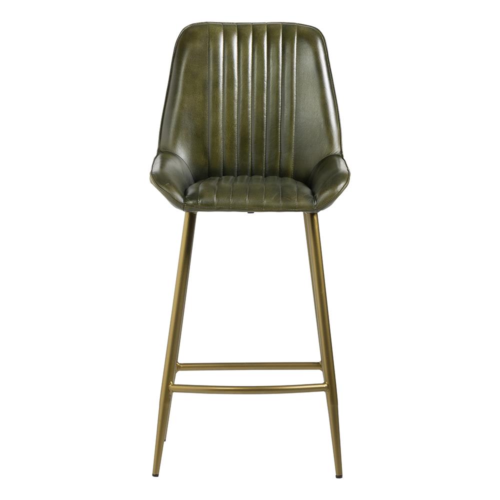 Brooklyn Bar Stool - Green Real Leather Seat - Metal Base - 66cm