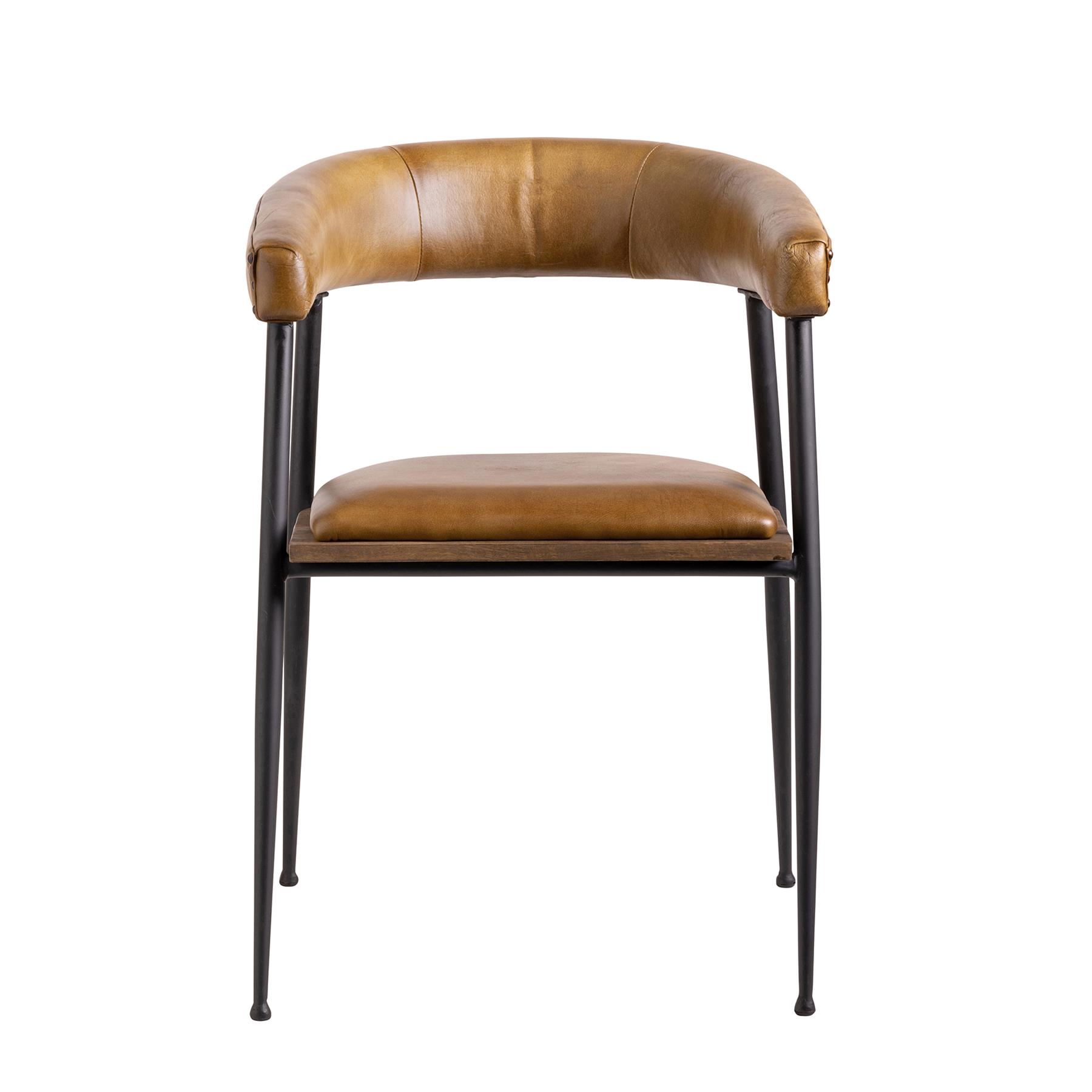 Captains Dining Chair - Olive Brown Real Leather Seat - Black Base