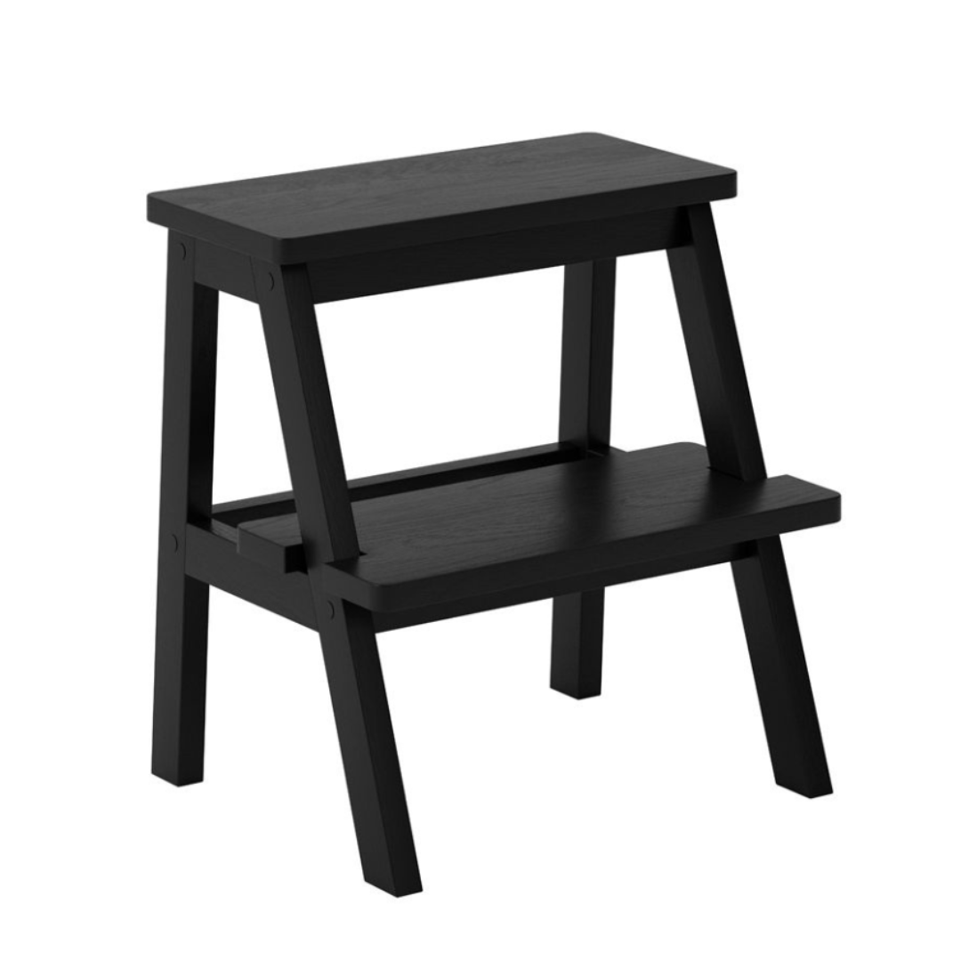 Edda Side Table - Black Ladder Shelf Stool - Pine X-Frame - 40 x 43 x 45cm