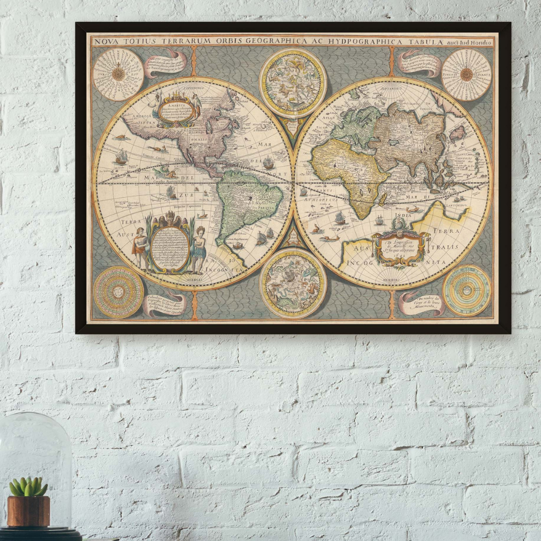Map Of the World Framed Print Wall Art | Black &amp; Gold Frame | Where Saints Go