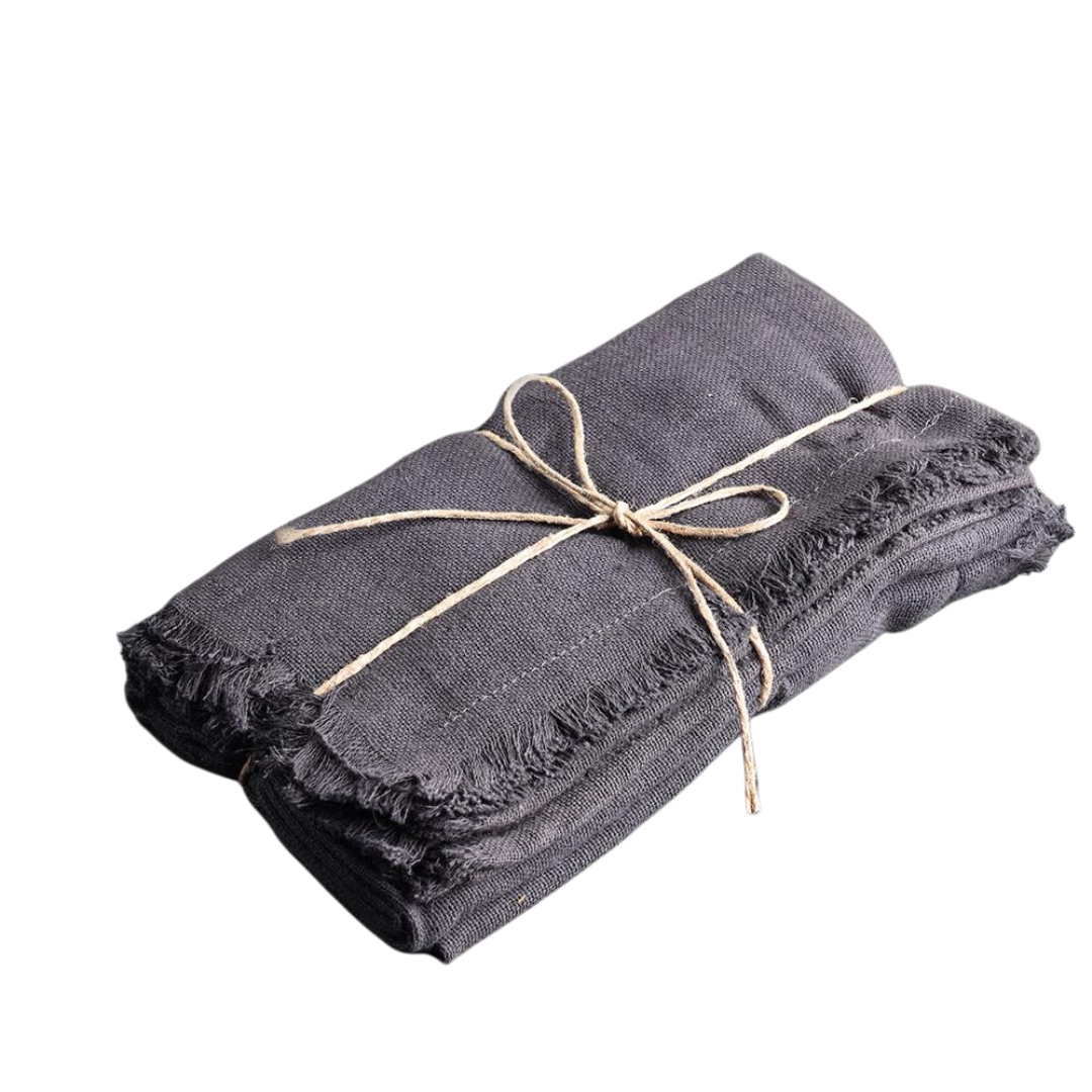 Cloth Napkin's Charcoal - Frayed Edge Detail - 40 x 40cm - Set Of 4