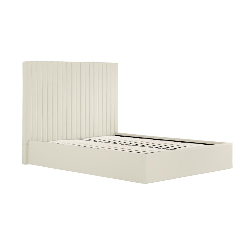 Luna Ottoman Storage Double Bed - Soft Milk Velvet Frame - Tall Headboard