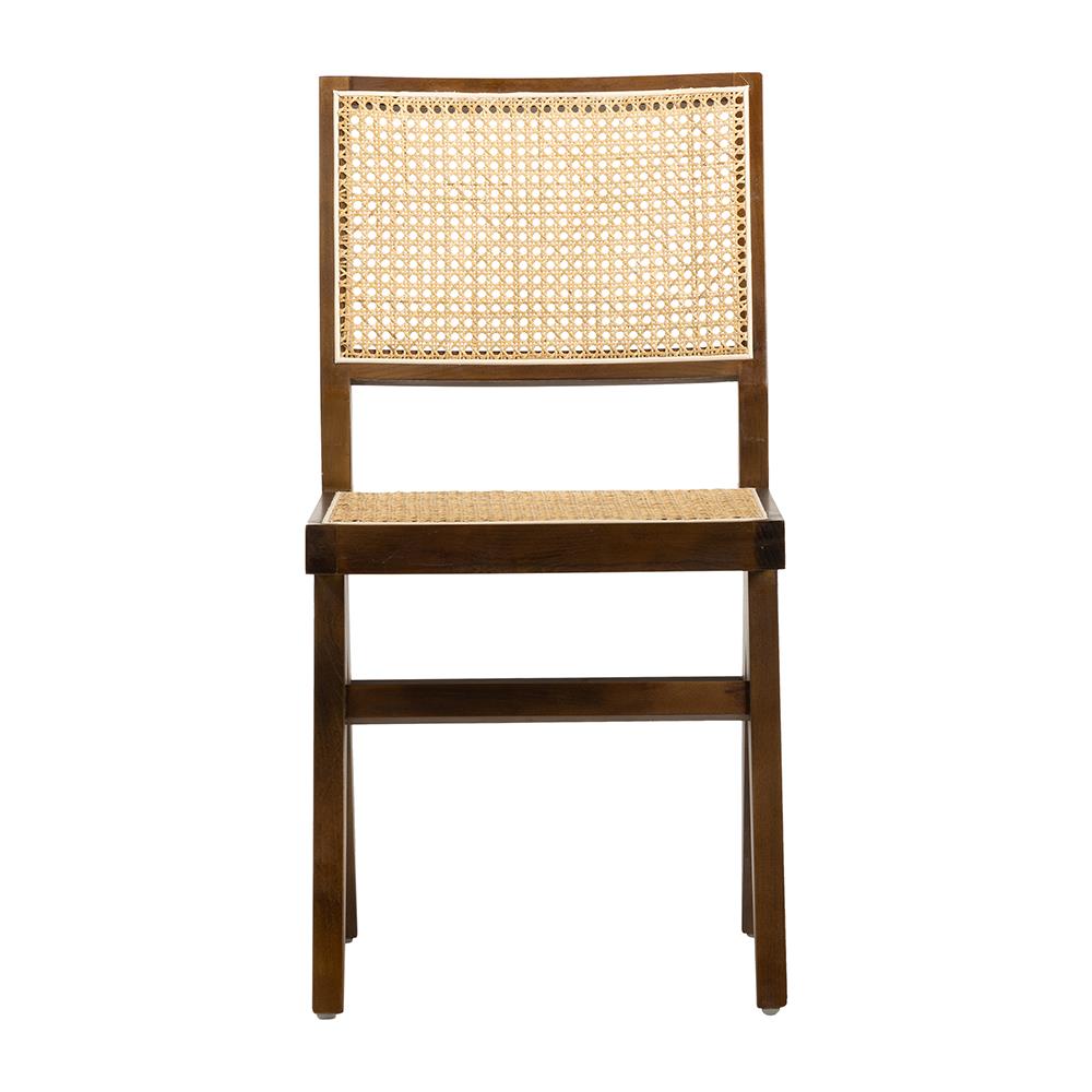 Dimo Dining Chair - Natural Rattan Seat - Walnut Solid Frame
