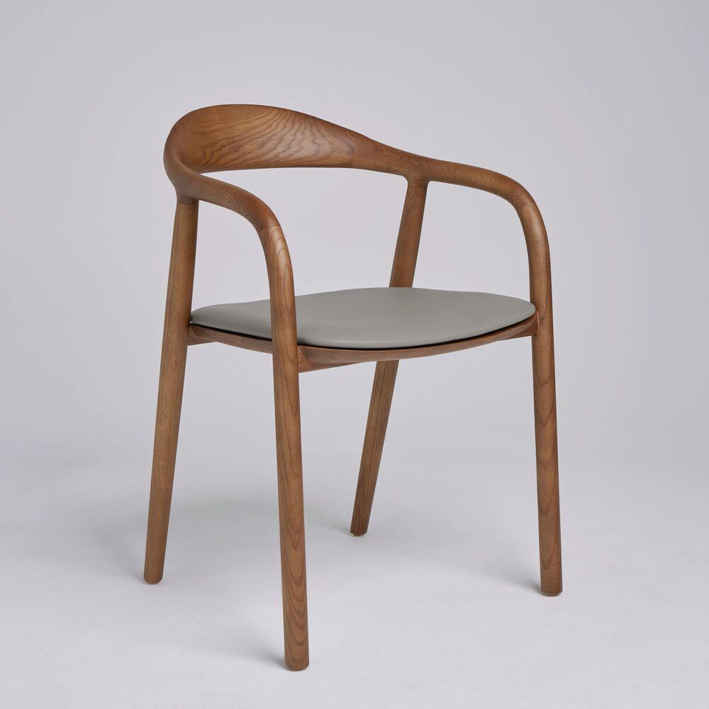 Copenhagen Dining Chair - Grey Faux Leather Seat Pad - Walnut Ash Frame