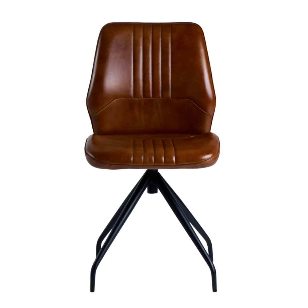 Civic Office Chair - Tan Leather Seat - Black Base