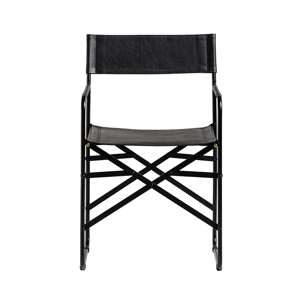 Scout Dining Chair - Black Real Leather Seat - Black Folding Frame