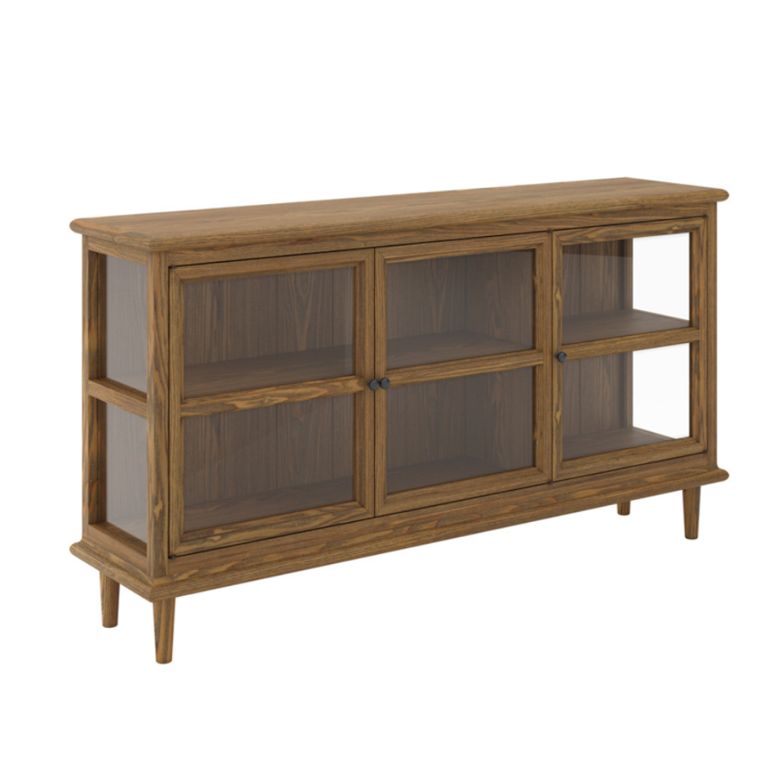 OTI Westport Sideboard - Clear Glass Front - Smoked Matt Wood Grain - 41 x 155 x 74cm