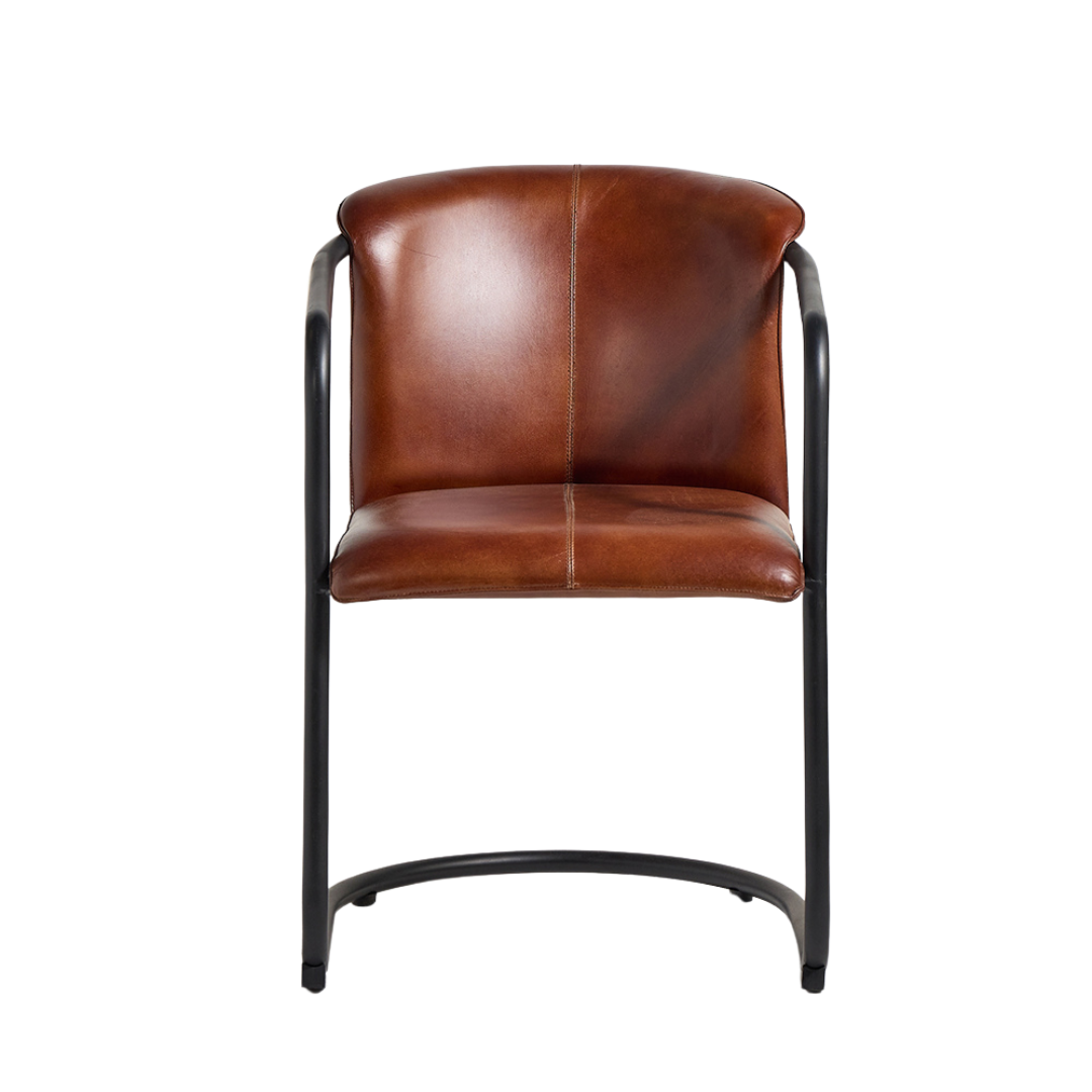 Deansgate Dining Chair - Brown Real Leather Seat - Black Base