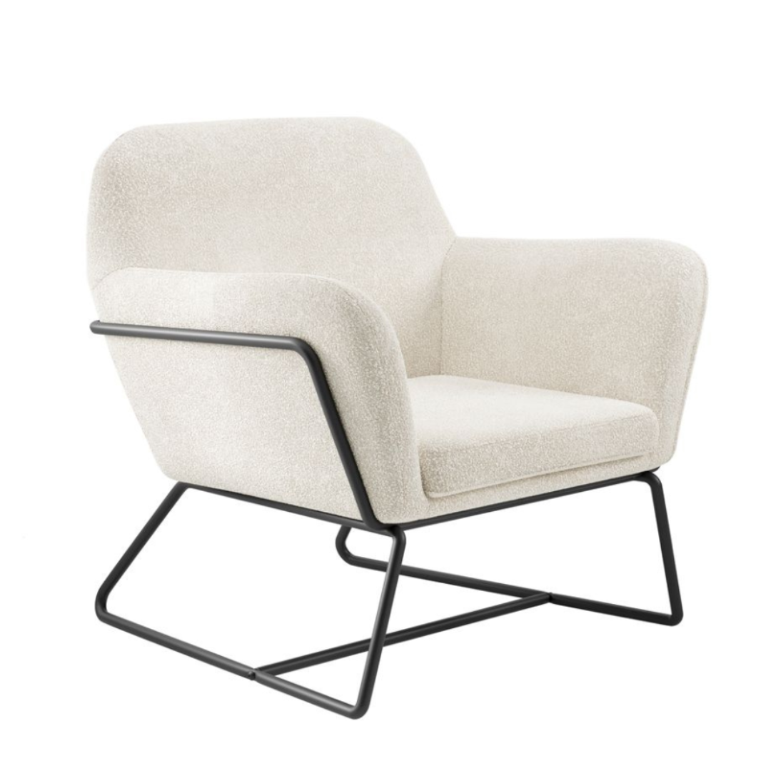 Troy Armchair - Cream Boucle Fabric Accent Seat - Matt Black Metal Frame