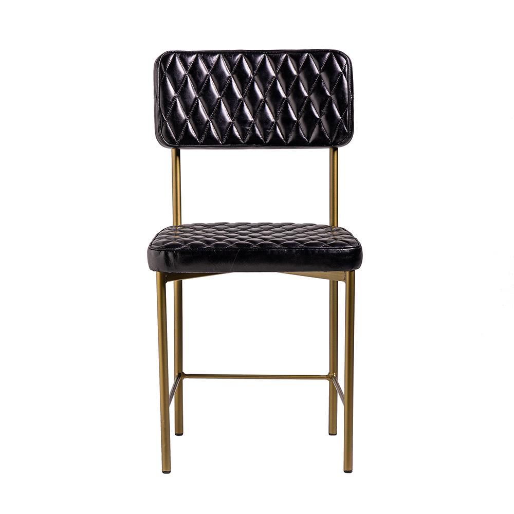 Smithfield Dining Chair - Black Real Leather Seat - Antique Brass Frame