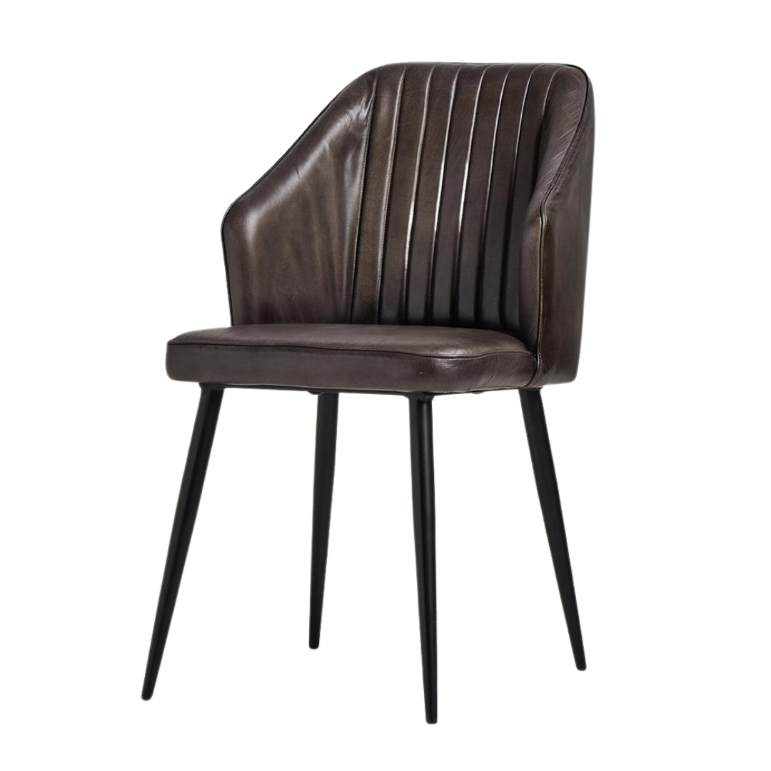Portland Dining Chair - Grey Real Leather Seat - Black Base