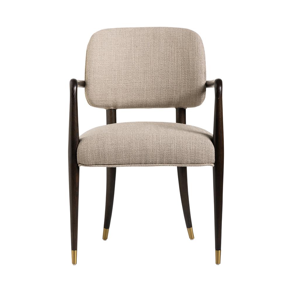 Granada Armchair - Light Brown Linen Fabric Seat - Solid Dark Oak Frame