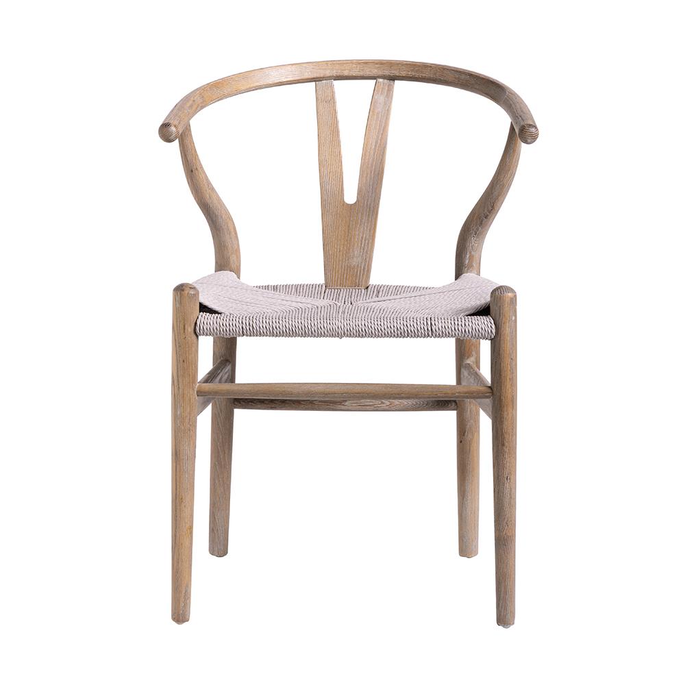 Mid-Century Scandi Dining Chair - Weathered Grey Elm Frame - Grey Seat