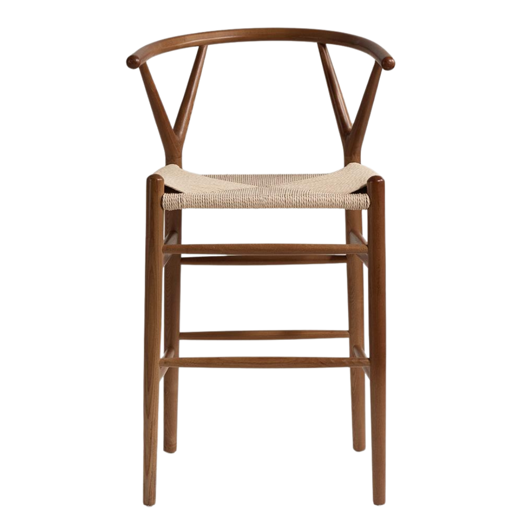 Wish Mid-Century Bar Stool - Dark Ash Frame - Natural Seat - 66cm