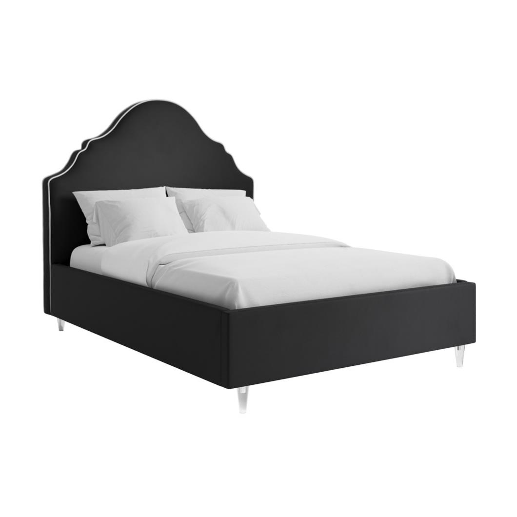 Esme Double Bed Frame - Onyx Black Fully Upholstered Fabric - Padded Headboard