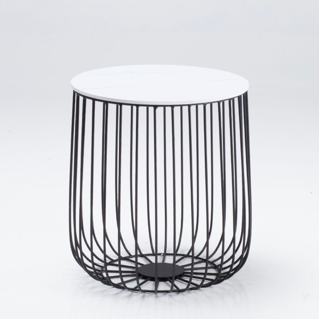 Liv Side Table - White Marble Removable Top - Cage Black Metal Frame - 39 x 42cm