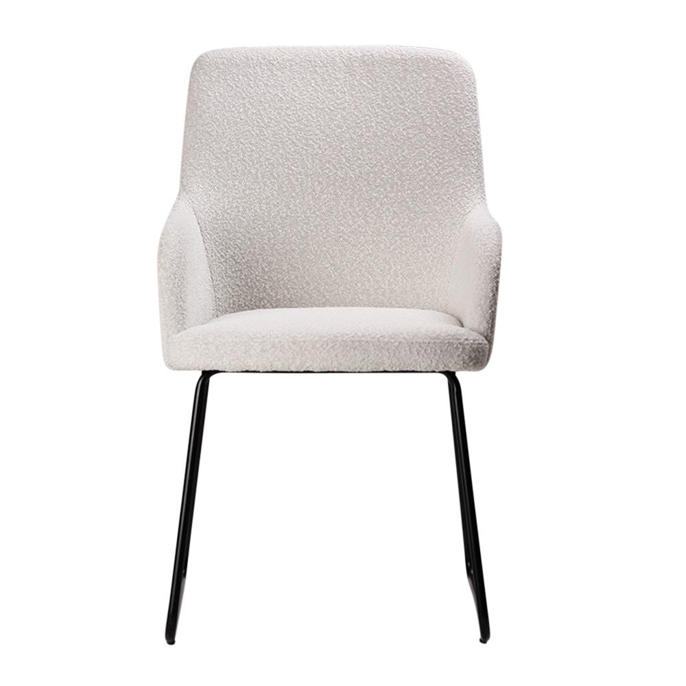 Grand Dining Chair - Natural Boucle Fabric Seat - Black Metal Base