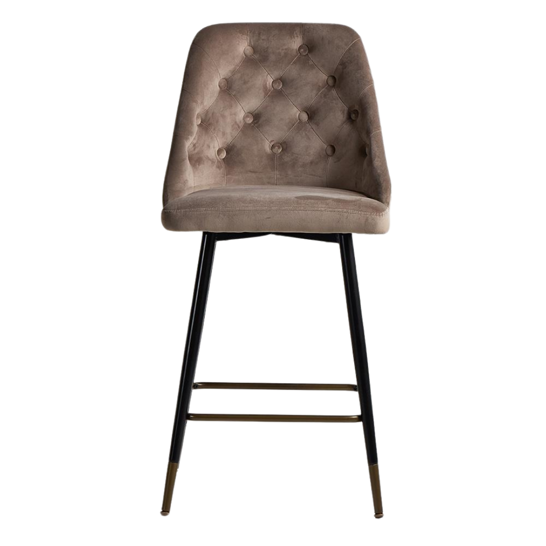 Belgravia Bar Stool - Velvet Mink Brown Seat - Black & Brass Metal Legs - 66cm