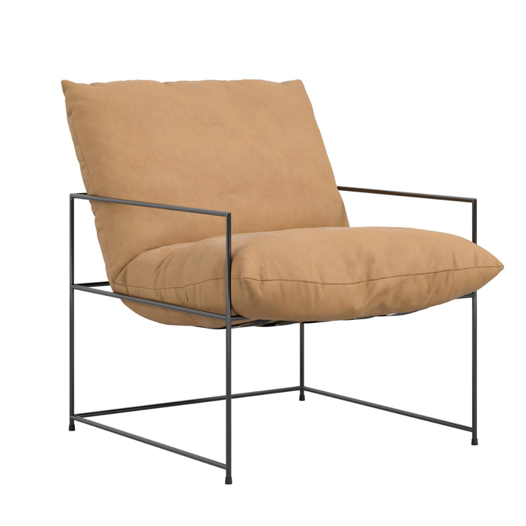 Parker Accent Chair - Warm Brown Fabric Cushion Seat - Black Metal Frame