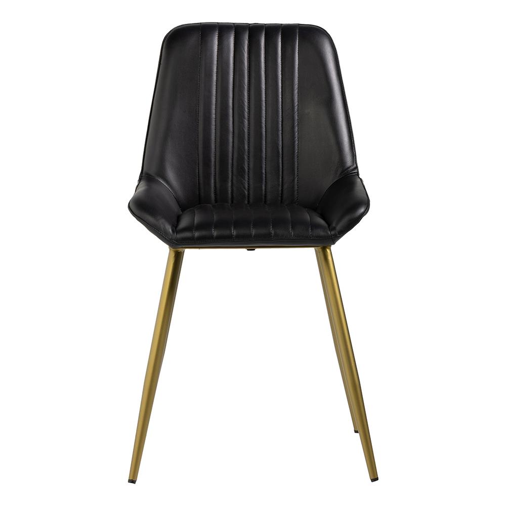 Brooklyn Dining Chair - Black Real Leather Seat - Brass Base