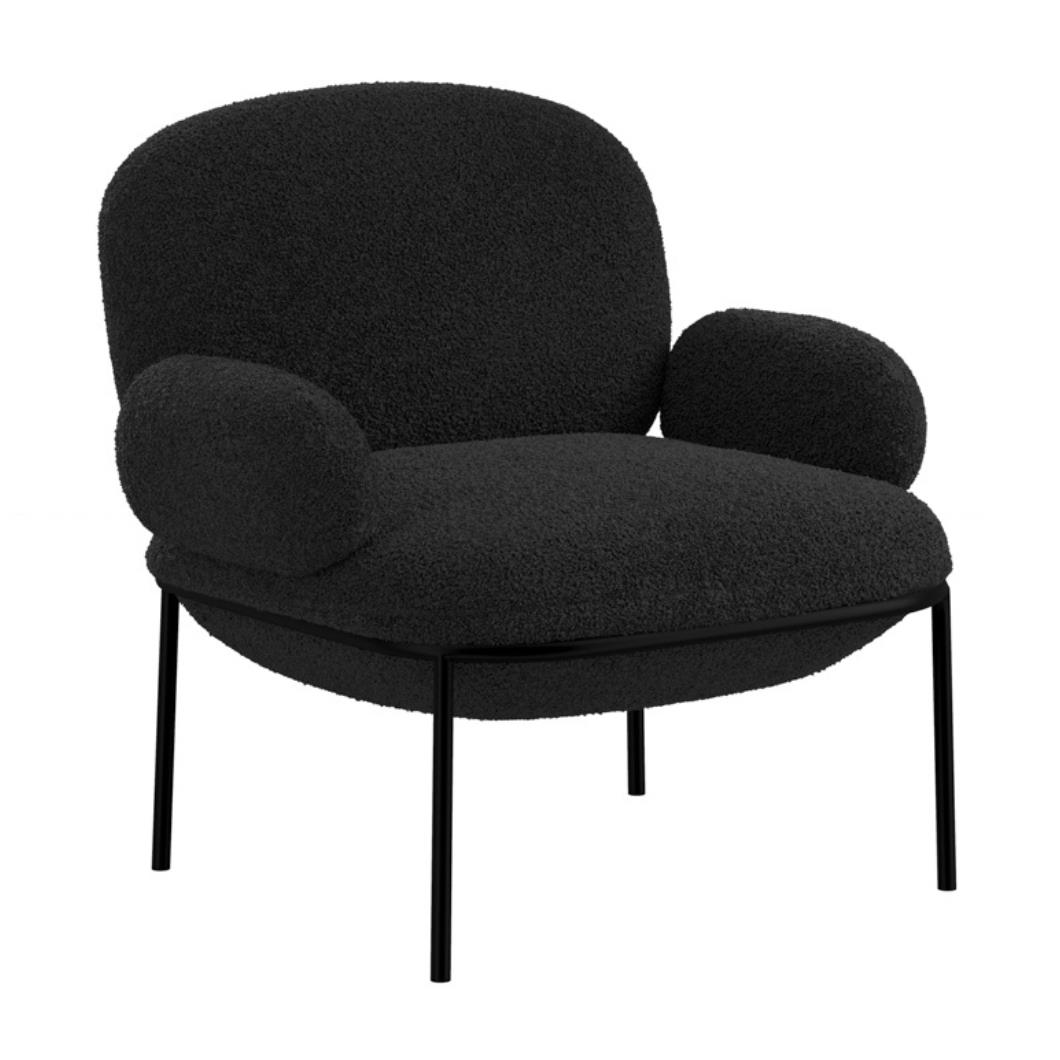Osca Accent Chair - Black Sherpa Fabric Seat - Black Metal Frame