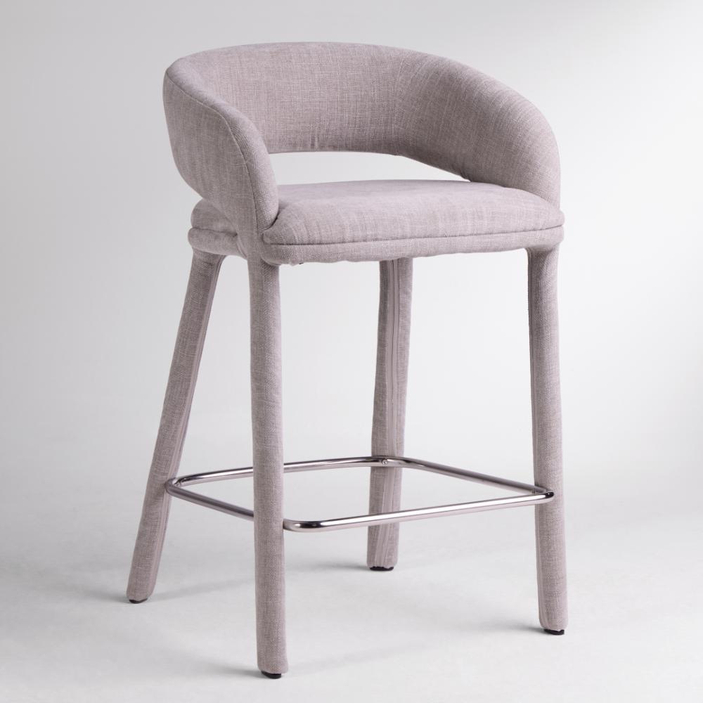 Hagen Bar Stool - Light Grey Fabric Seat - Fully Upholstered Frame - 65cm
