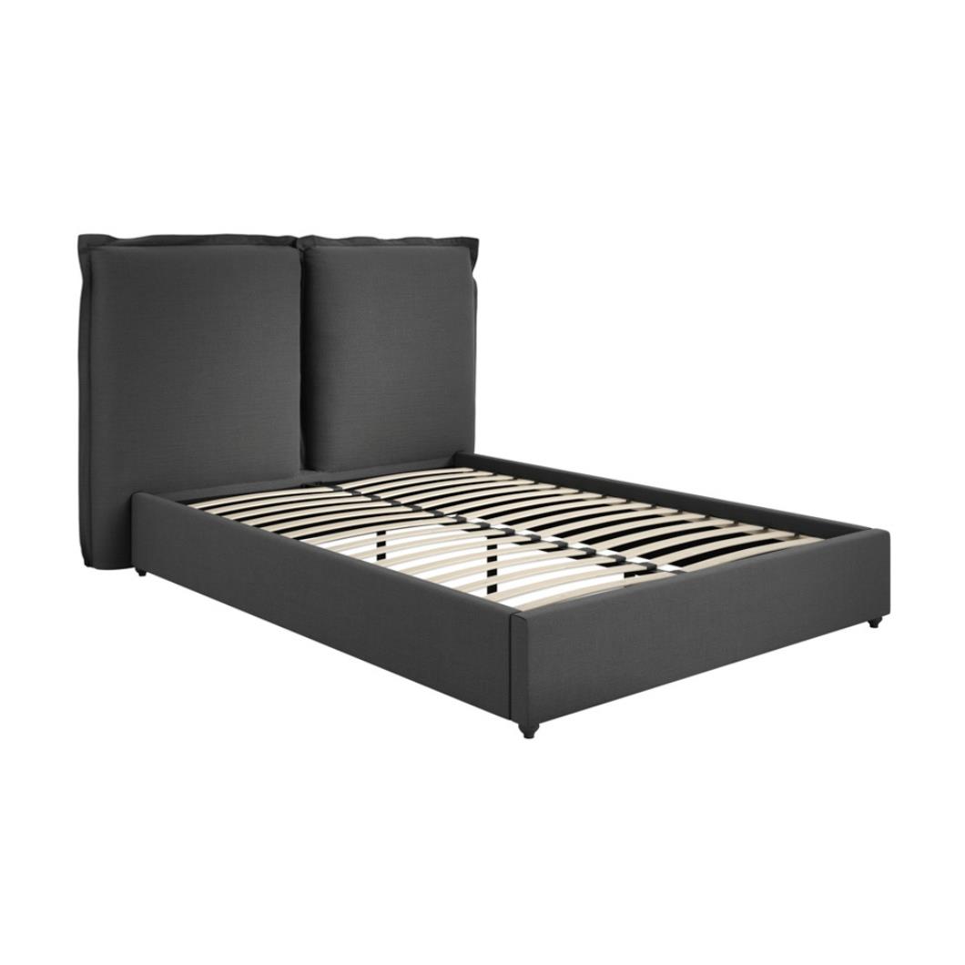 Oasis Double Bed Frame - Deep Grey Linen Blend Fabric - Padded Headboard