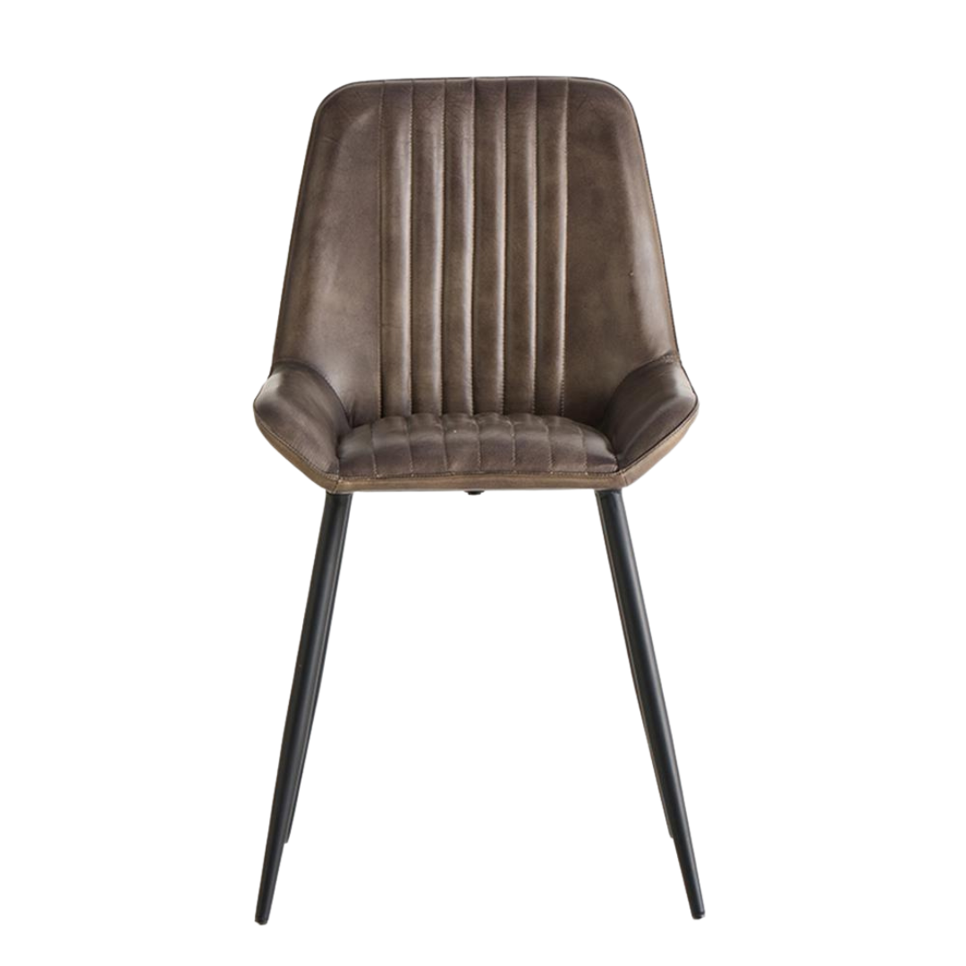 Brooklyn Dining Chair - Grey Real Leather Seat - Black Base