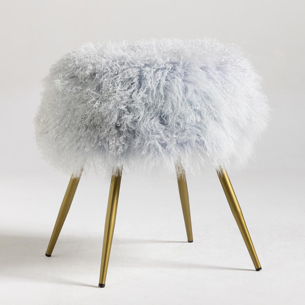 White fluffy stool with gold legs sale