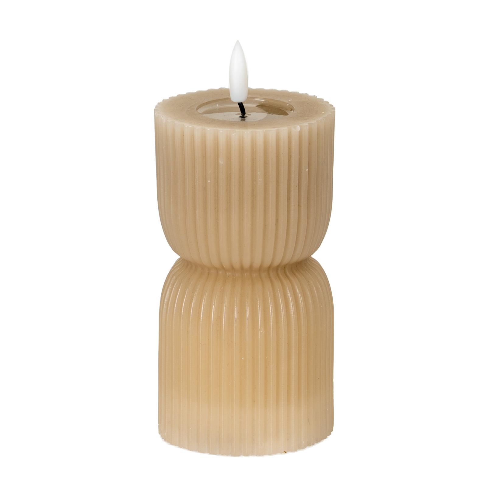 Luxe LED Candle - Stone - Real Wax - Carved Ribbed Effect - 7 x 14cm