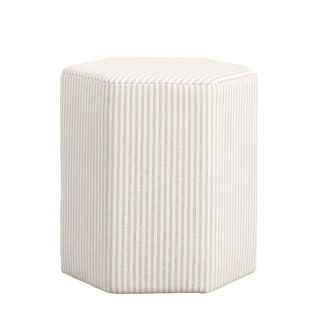 Mysa Low Stool - Beige Striped Cotton-Blend Fabric - Hexagonal Frame
