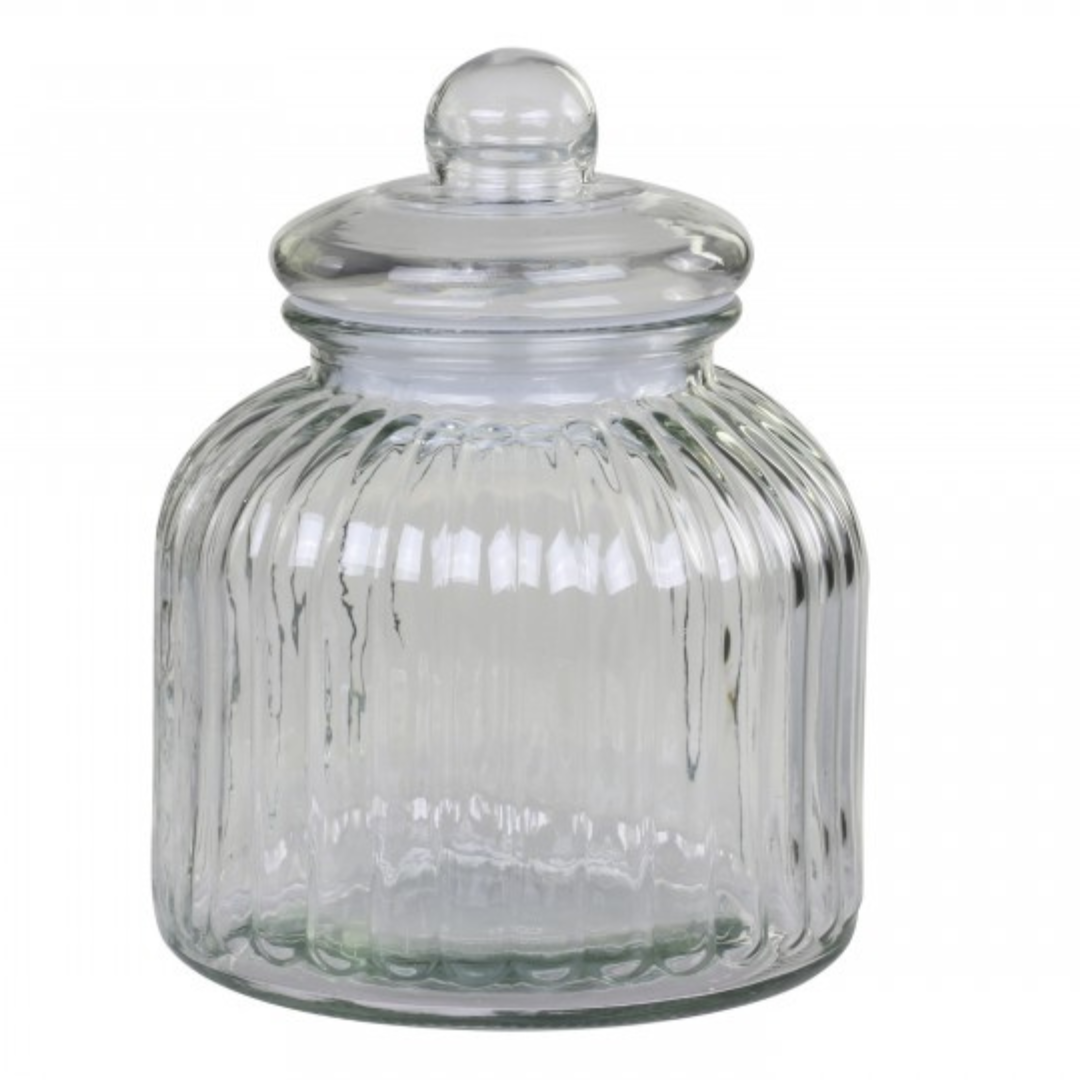 Bardot Storage Jar - Grooves Glass Sealed Lid - 23cm