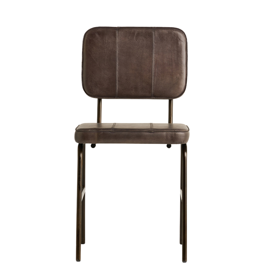 Castlefield Dining Chair - Grey Real Leather Seat - Black Base