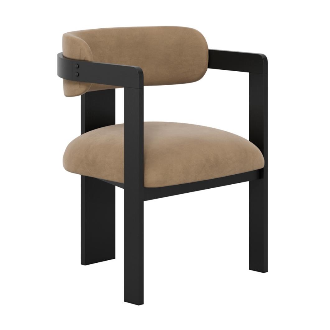OTI MAI Dining Chair - Mole Padded Velvet Seat - Solid Black Cut-Out Curved Frame