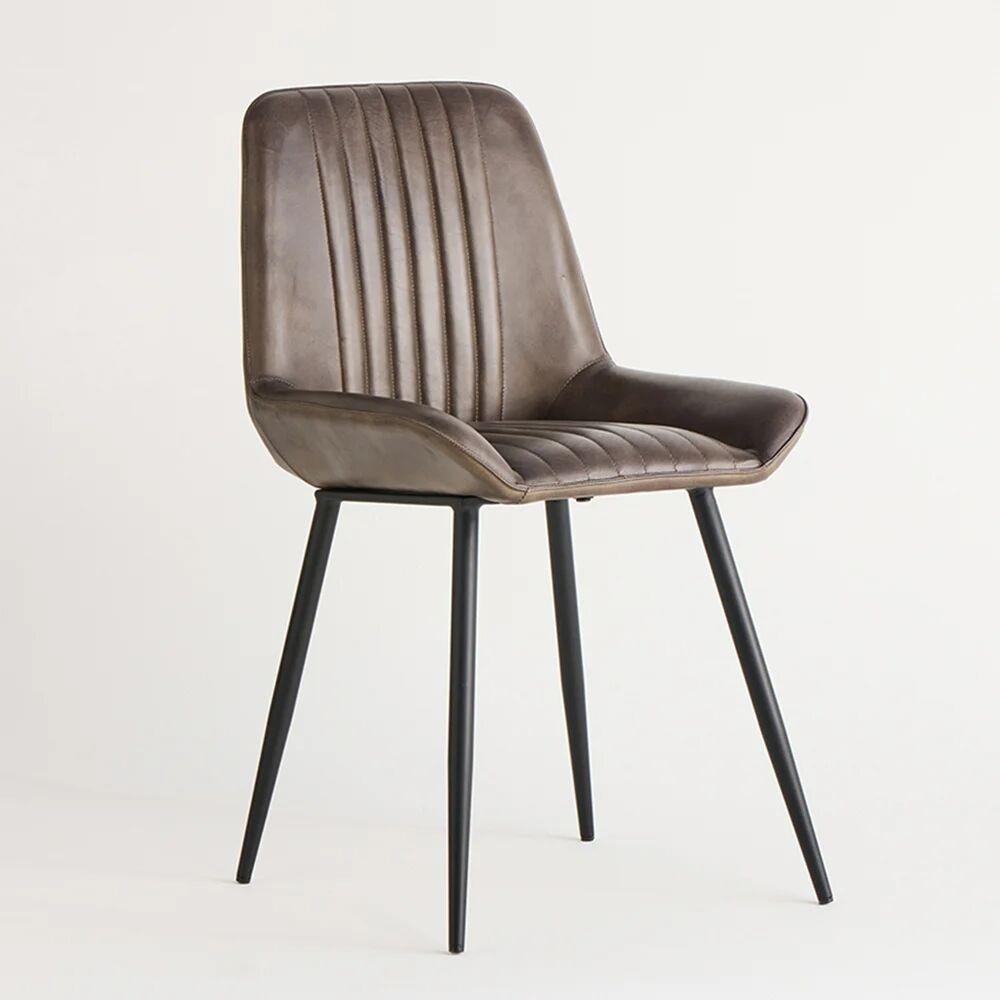 Brooklyn Dining Chair - Grey Leather Seat - Black Metal Base