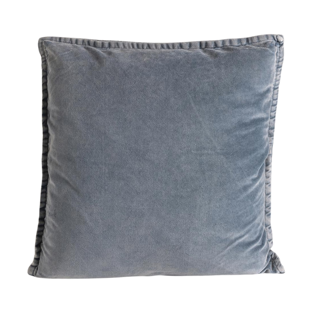 Vester Square Cushion - Stonewashed Teal Velvet - Piping Edge - 50 x 50cm